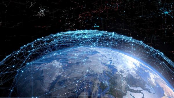 mesh lit-up network covering Earth